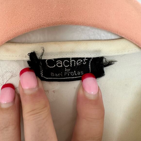 Vintage Cachet By Bari Protas Cream Sheer Floral Embroidered Midi Dress XS - Picture 12 of 16